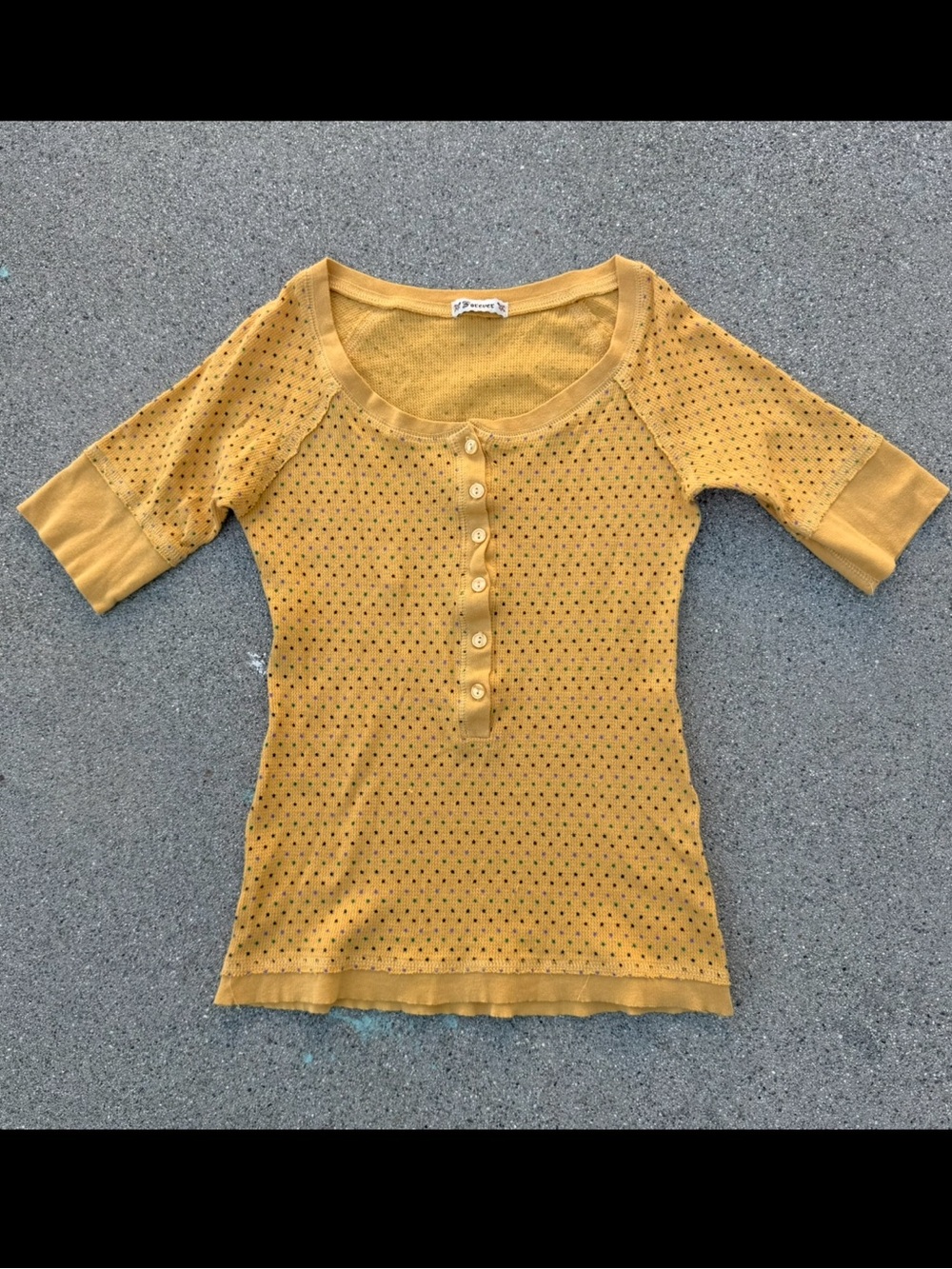 Vintage Forever 21 Henley Style top three-quarter length sleeves mustard yellow